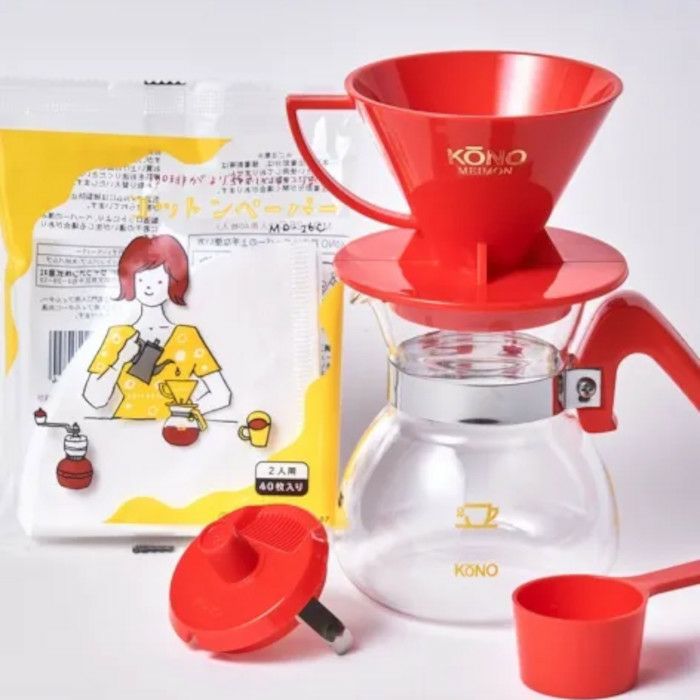 【kono/コーノ】名門2人用ドリッパーセット レッド フタ付き MDN-20RD