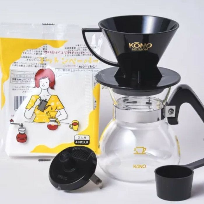 【kono/コーノ】名門2人用ドリッパーセット ブラック フタ付き MDN-20BK