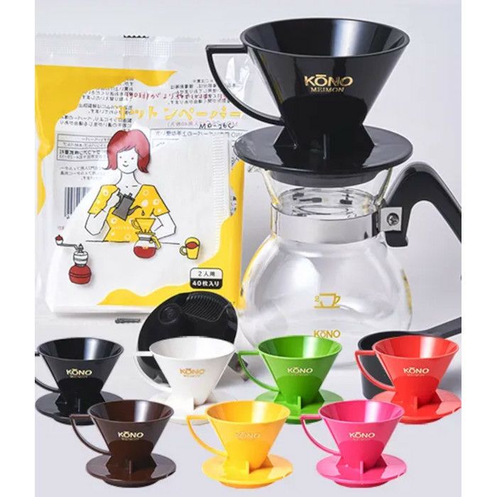 【kono/コーノ】名門2人用ドリッパーセット ブラック フタ付き MDN-20BK