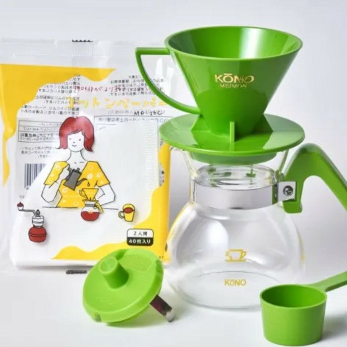 【kono/コーノ】名門2人用ドリッパーセット ライトグリーン フタ付き MDN-20LG