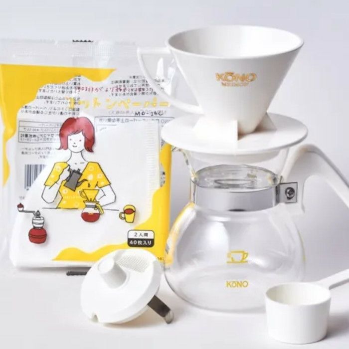 kono/コーノ】名門2人用ドリッパーセット ホワイト フタ付き MDN-20WH