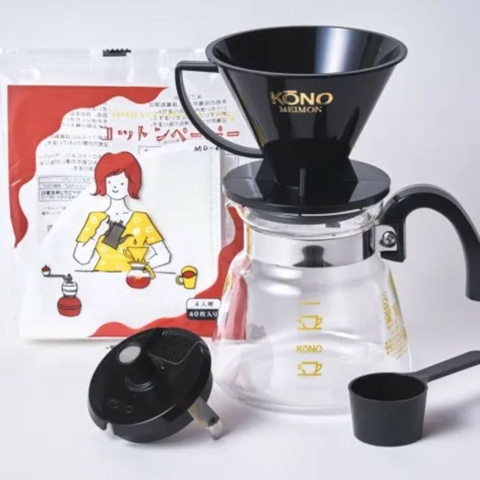 【kono/コーノ】名門4人用ドリッパーセット ブラック フタ付き MD-40BK
