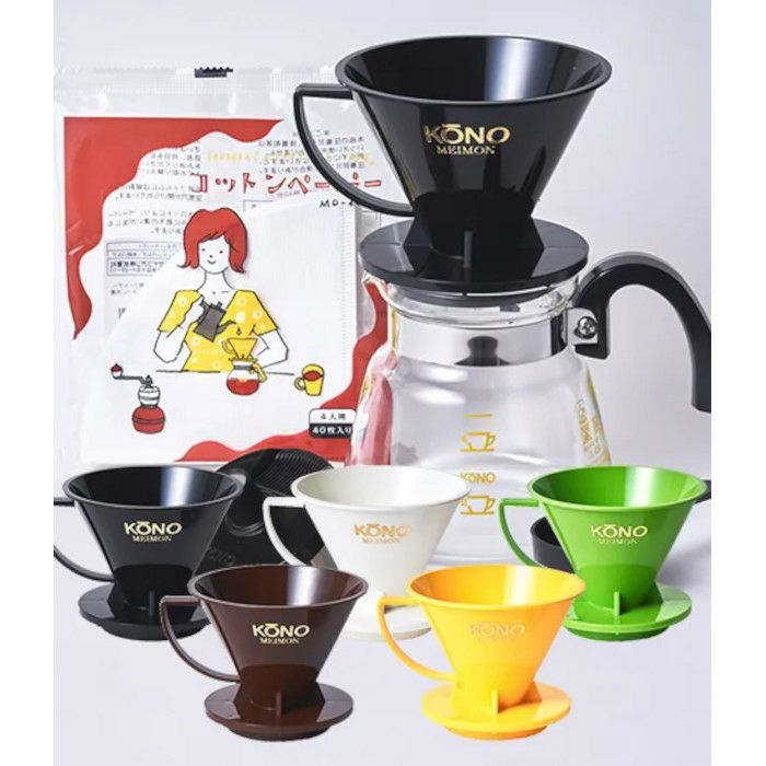 【kono/コーノ】名門4人用ドリッパーセット ブラック フタ付き MD-40BK