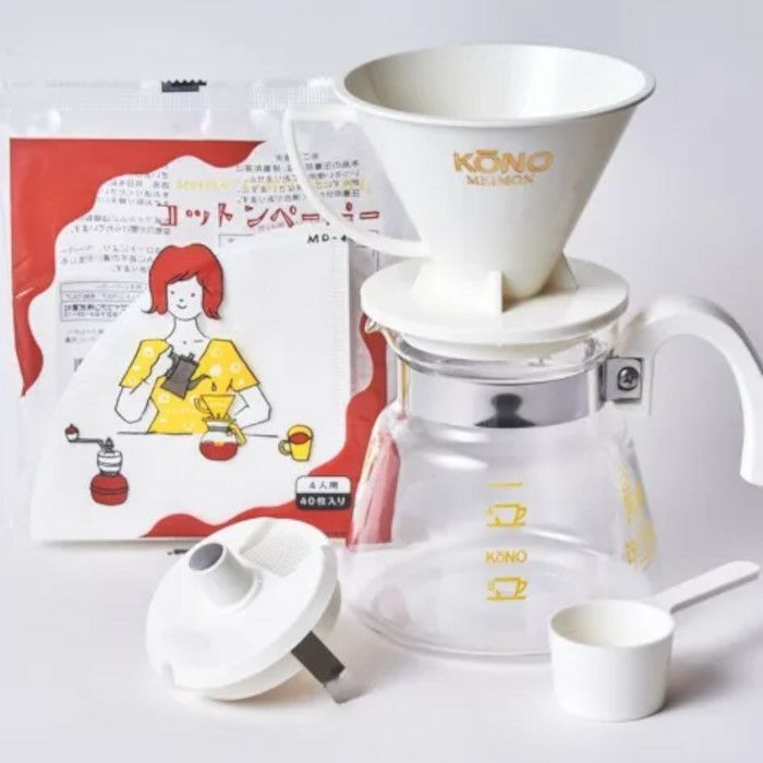 【kono/コーノ】名門4人用ドリッパーセット ホワイト フタ付き MD-40WH