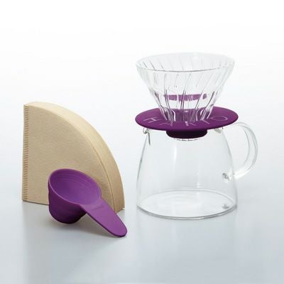 【販売終了】【hario/ハリオ】V60 グラスドリッパー&ポット・クレール パープル VGS-3512-PU