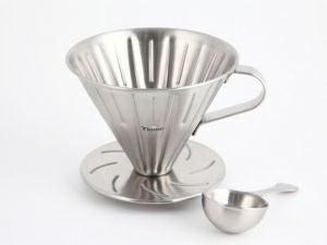 【販売終了】【Tiamo/ティアモ】円錐ステンレスドリッパー 2～4人用 メジャーカップ、ロシ40枚入り HG5034