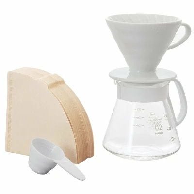 【HARIO】 V60 セラミックドリッパー02セット　ホワイト　1～4杯用 XVDD-3012W
