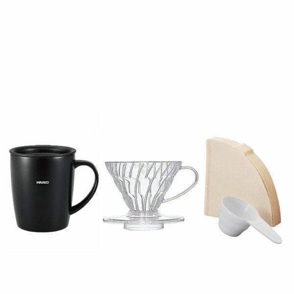 【販売終了】【HARIO】 V60 ドリッパー保温マグセット　ブラック　1～2杯用 VDSM-2424-B