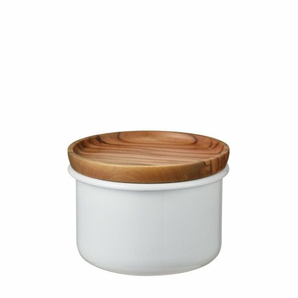 【販売終了】【HARIO】 ボナ・琺瑯ティー＆コーヒーキャニスター100　オリーブウッド BCN-100-OV