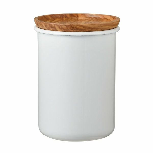 【販売終了】【HARIO】 ボナ・琺瑯ティー＆コーヒーキャニスター200　オリーブウッド BCN-200-OV