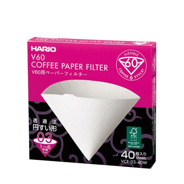 【販売終了】【hario/ハリオ】V60用ペーパーフィルター03Ｗ 40枚 個箱入り VCF-03-40W